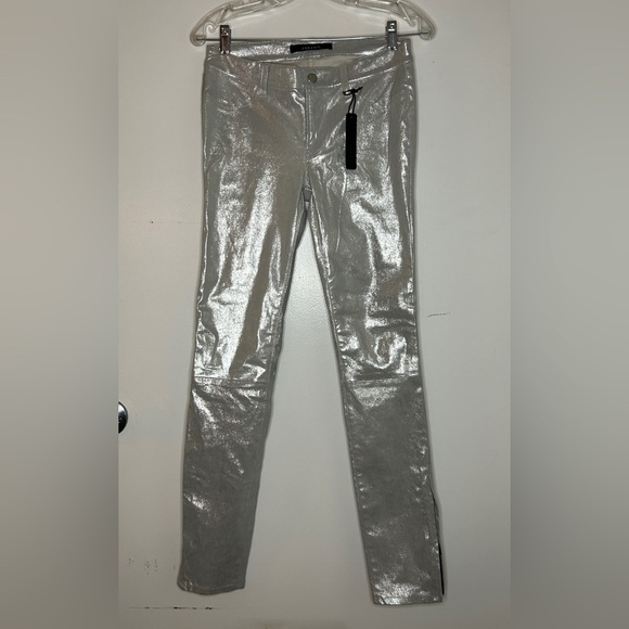 Nwot J BRAND Silver Genuine Lamb Leather skinny jeans silver shadow size 27 - Picture 2 of 13